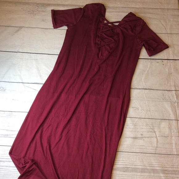 Daily Collection Long Cross Back Soft Stretchy Dress L Wine Color NWT - Picture 4 of 10